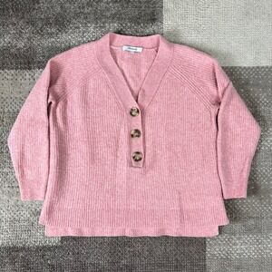 Madewell Pink Ribbed Knit Lyle Henley Sweater Womens Small Merino Wool Blend